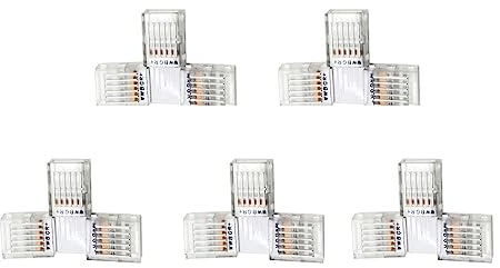YUTOKEER Set med 5 st T-formade kontakter för 6-polig LED-remsa 12 mm, sömlös anslutning, lämplig för 12–24 V RGBW LED-remsor, transparent design