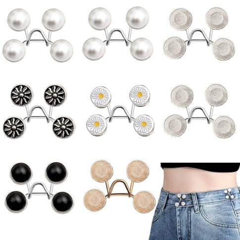 6 Sets Verstellbare Hose Enger Machen Clip, 6 Stile Hosen Enger Machen Clip, Abnehmbare Nagelfreie Hosenknopf zum Enger Machen, Knöpfe Hosen Enger Machen für Verschiedene Arten Von Jeans