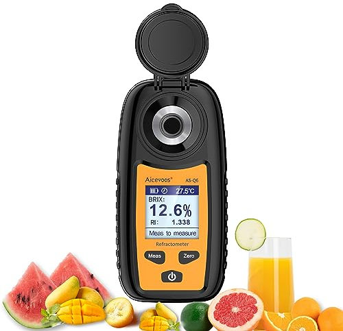 Aicevoos Q6 Digitaler Zucker Refraktometer, Brix Meter Bereich 0-35% Brix，±0.2% Präzision Automatische Temperaturkompensation Brix Refraktometer für Obst, Gemüse