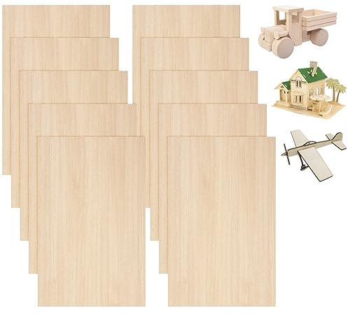 Lot de 10 plaques en bois de balsa contreplaqué : Nizirioo - 300 x 200 x 3 mm - Panneaux de bois de balsa pour projets laser, bricolage, modèle, artisanat, peintures