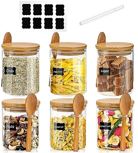 Vorratsgläser mit Deckel und Löffel, 6er Set 540ml Overnight Oats Gläser, Vorratsdosen Glas mit Deckel, Glasbehälter, Meal Prep Glas, Joghurtgläser mit Deckel für Küche Lebensmittelaufbewahrung
