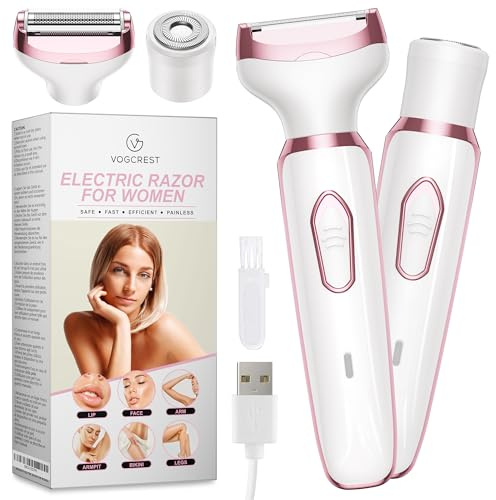 Electric Razor - Shaver - Trimmer for Women: 2 in 1 Painless Body Razors and Facial Hair Remover - Rechargeable Hair Removal Kit for Face Body Leg Bikini Underarm Arm