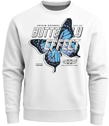 Neverless® Sweatshirt Herren Bedruckt Schmetterling Butterfly Effekt Techwear Grafik Rundhals-Pullover Fashion Streetwear Weiss L