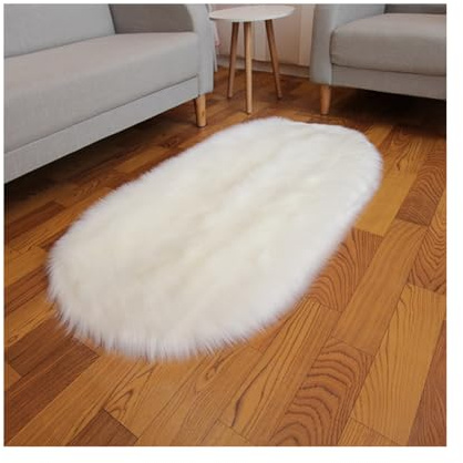 SHTGOI Tapis en peluche ovale en fourrure synthétique pour canapé, salon, salon, descente de lit, descente de lit, tapis de canapé à poils longs, moelleux et doux