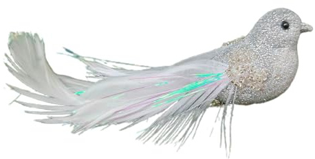 Abalorio festivo para el hogar, decoración de pájaros, adorno de plumas con purpurina, diseño brillante con clip, árbol de Navidad, color plateado