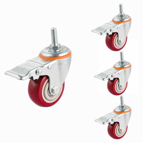 ZYBOWAYL 4er Set Industrierollen mit M16 Gewinde 100mm Schwerlast Apparaterollen Tragkraft 450kg Transportrollen mit Bremse Leise Möbelrollen aus PU für Geräte & Ausrüstung (Color : 4 brake)