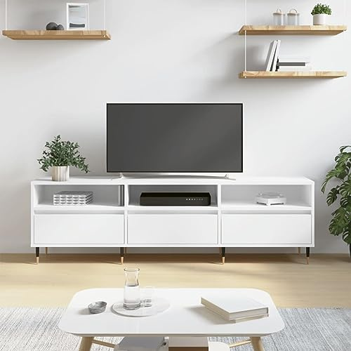 TJROO TV-Schrank, weiß, 150 x 30 x 44,5 cm, aus mehrschichtigem Holz, aus Eisen, Konsole für Fernseher, Vitrine mit Türen