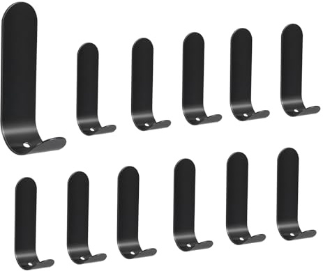Feligio Wandhaken Selbstklebend, Klebehaken Schwarz, Edelstahl, 12 Stück | Wasserdicht, Rostfrei, Haken zum Kleben für Küche Bad Wand, Handtuchhalter ohne Bohren