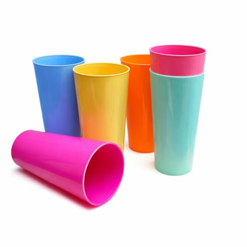 ProductPro 6 x Pint Cups Coloured Plastic - 1 Pint 568ml 20oz - Dishwasher Safe