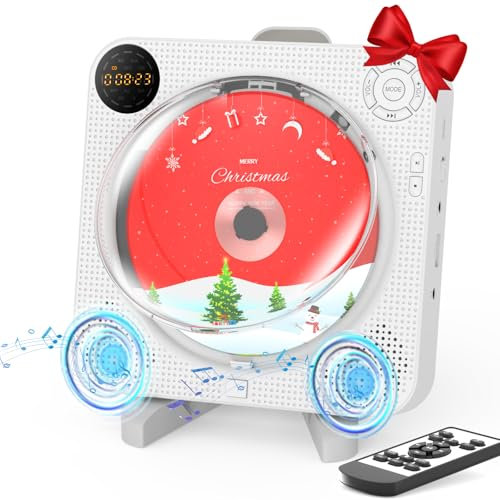 DESOBRY Lecteur CD Portable avec Bluetooth, Lecteur CD Mural avec Haut-parleurs, écran LED Frontal, télécommande, Compatible FM/USB/AUX (sans Batterie)