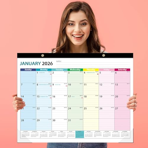 Large Wall Calendar 2026-2027 & Desk Planner 21.96 x 16.96 Inches, January 2026 – June 2027 for Home Office Planning (Colorful)