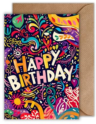 WBdesignz Geburtstag Karte mit Umschlag - Ausgefallene Geburtstagskarte “Happy Birthday” Schöne Glückwunschkarte bunte Geschenkkarte zum Geburtstag Happy Birthday Karte (DIN A6)