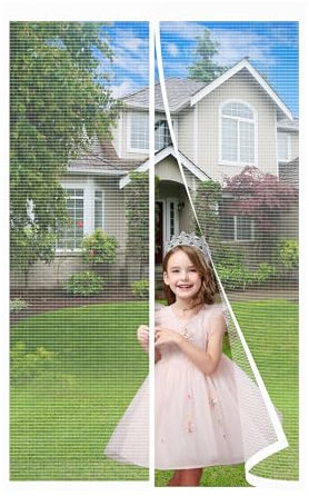 Fliegengitter Magnet Tur,220x140cm Balkontür Insektenschutz Fliegenvorhang Magnetisch Türe,Insektenschutz Vorhang tür Terrassentür,Insektengitter Magnetvorhang Weiß