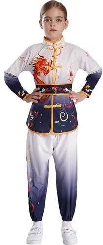 Zaldita Mädchen Kung Fu Uniform Tai Chi Langarm Sport Onerteile Mit Lang Hose+ Gürtel Sport Kleidung Set Traditionelles Chinesisches Wushu Anzug Schwarz 146-152