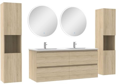 Biubiubath Ensemble de Meubles de Salle de Bains 120cm, Double Vasque + miroirx2 + colonnex2