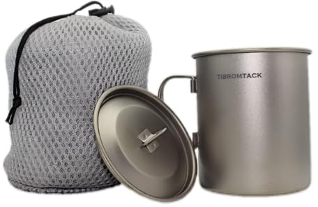 TIBROMTACK Camping Cup Pure Titanium with Tight lid,450ml/15.2 oz Lightweight Camping Coffee Mug with Foldable Handle,Ultralight Titanium Mug for Backpacking Outdoor Picnic Hiking Open fire Cooking