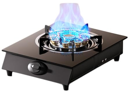 Gas Cooker 1 Burner,4.0KW Nine-cavity High-fire Timer,Gas/LP Gas Conversion Stove,Tempered Glass Cast Iron Pot Rack,with Flameout Protection,for Home Kitchen(NG)