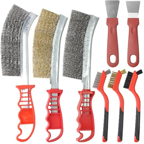 8 spazzole in acciaio, set di spazzole metalliche, spazzola in acciaio inox, spazzola metallica con setole spesse, spazzola in filo a mano con pala, spazzola in metallo con manico curvo per la