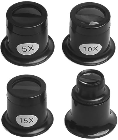 Ieron Lot de 4 loupes d'horloger Loupe de bijoutier 5X 10x 15x 20x pour horlogers Bijoutiers Outils de réparation Inspection de précision