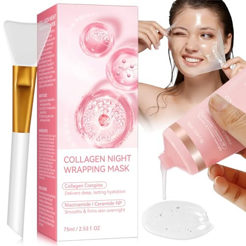 Collagen Night Wrapping Mask, Maschera al Collagene Viso Coreana Maschera Viso Peel Off per Migliorare L'elasticità Della Pelle, Idratare, Levigare eRassodare Durante la Notte