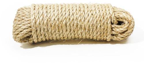 YALAVA 1/4 Inch Natural Sisal Rope for Cat Scratching Posts, 50FT Abrasion Resistance Rope, Multipurpose for Cat Tree Repair, DIY Projects, Furniture Wrapping, Indoor/Outdoor Use