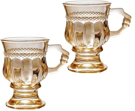 Supercap - Irish Coffee Glass Mug, Crystal Clear Glass Mugs Footed, Goblet Espresso Cups with Handles for Coffee, Ice Cream, Hot & Cold, 2pcs (beige, 2pcs)
