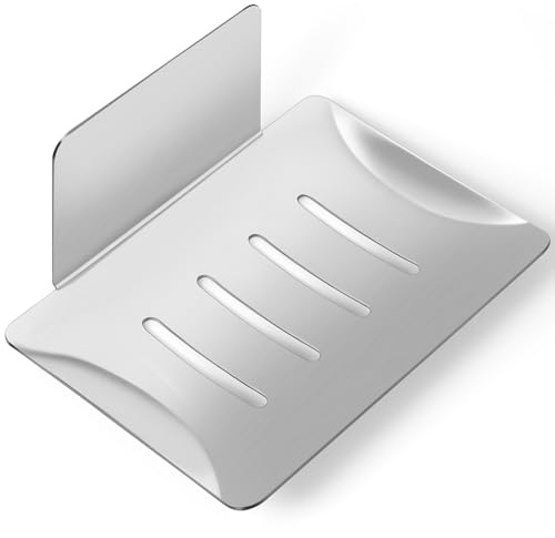 Seifenhalter Ohne Bohren Edelstahl, Selbstklebend Seifenschale Wand, seifenhalter Dusche, Seifenhalter Wandmontage für Bürsten Schwämme, Seifenablage Mit Klebepad für Bad, Küche, Balkon (Silber)