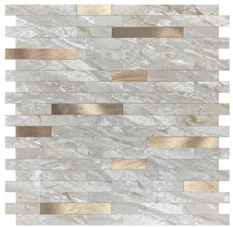 Set di piastrelle adesive, 29,5 x 29 cm, in gres porcellanato dorato chiaro, 8 pezzi, autoadesive per parete