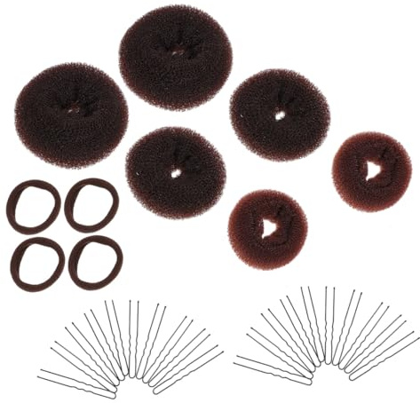 IWOWHERO Hair Donut Bun Makers Hair Styling Set 2 Sets 15pcs for Women Coffee Color