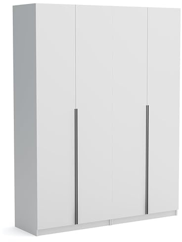 Brent - Kleiderschrank Bristol Weiß 180 cm Breite, 4-türig, Mehrzweckschrank mit Einlegeböden und/oder Kleiderstange, Aufbewahrungsschrank, Modern Metallgriffe in Schwarz