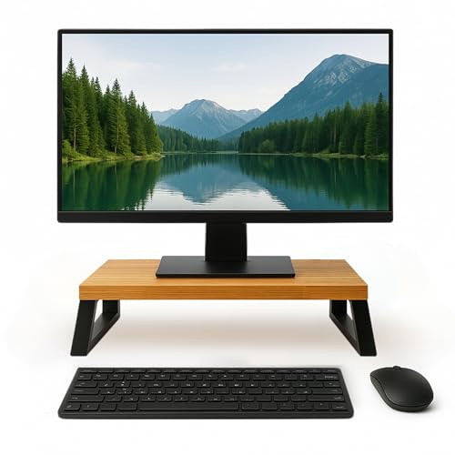 Heimatspäne Monitorständer Eiche massiv – Ergonomische Bildschirmerhöhung Holz als Schreibtischaufsatz für Bildschirm oder Laptop