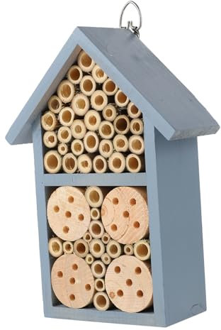 VILLFUL Insektenhaus Blau Bienenstock Für Garten Terrasse Mit Schutzdach Natürlicher Unterschlupf Für Bienen Marienkäfer Schmetterlinge