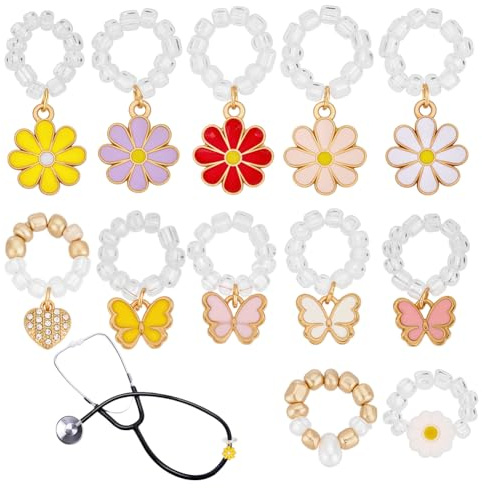 OLYCRAFT 12 Stück 12 Stile Gänseblümchen Schmetterlings Stethoskop Anhänger Herz Legierung Stethoskope ID Namensschild Anhänger Perlen Stethoskop Zubehör Für Dekor von Ärzten Krankenschwestern