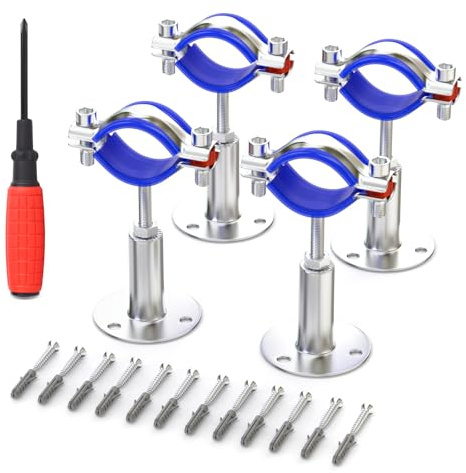 ERGAOBOY 4 pezzi di supporti per tubi in acciaio inossidabile 304 per montaggio a parete e a soffitto, morsetto regolabile con viti per tubi con diametro esterno 3/4 (25-28mm), altezza 50-100mm