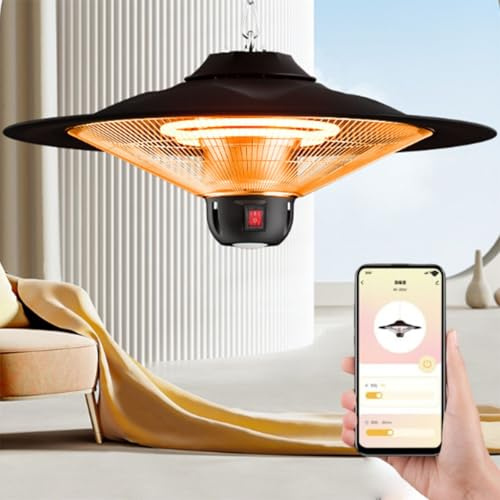 Hanging Patio Heater with LED Light,Carbon Fiber Tube Heater,with Adjustable Chain,Outdoor for Restaurant, Patio, Backyard, Garage and Decks