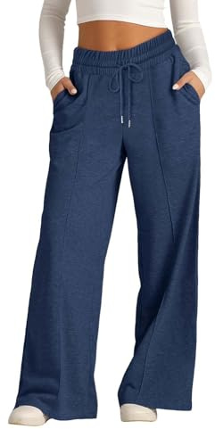 Pantalon ample à jambes larges pour adolescentes - Pantalon de jogging droit taille haute - Longs pantalons avec poches pour enfants - Pantalon d’école décontracté, léger et ample pour la course à
