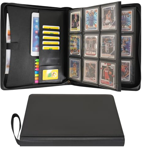 Wonderpool Toploader pärm samlarkort album förvaring 9 fickor – 360 sidobelastning rymmer toppmatare med extra innerfickor | PU-läderanteckningsbok för MTG TCG Yugioh spel sportkort (svart)