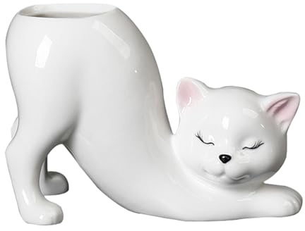 Katzen-Übertopf - Moderner Keramik-Katzentopf, Kitty-Vase, niedlicher dekorativer Pflanzenhalter, Hydrokultur-Schreibtischbehälter, Sukkulenten Blumentöpfe | Katzen-Pflanztopf für Haus, Garten, Balkon