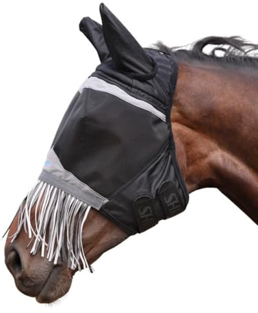 Shires Maschera antimosche a rete fine con frangia nasale - Jet Black