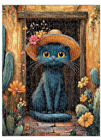 Puzzle 700 Teile Erwachsene Kaktus Blume Katze Puzzles für Erwachsene Kreative Unterhaltung Schwer Klassische Puzzles 52x38 cm Geschicklichkeitsspiel für die ganze Familie