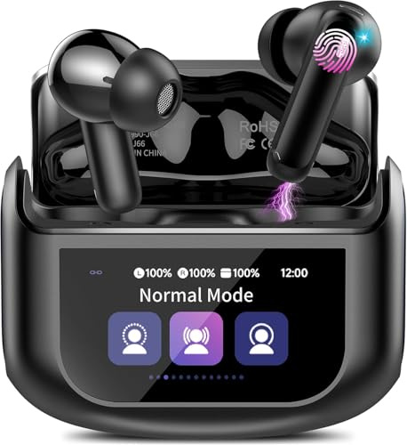 Thunelec Touchscreen Bluetooth Kopfhörer, 2026 In Ear Kopfhörer Kabellos Bluetooth 5.4 mit ANC+ENC Noise Cancelling Mic Dunkelschwarz