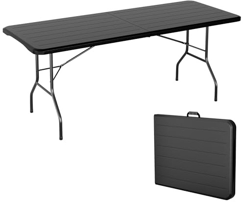 mcc direct 6ft (180cm) Folding Table Heavy Duty – Indoor & Outdoor Plastic Table for Garden, Picnic, BBQ, Camping, Party & Catering (Dark Wood)