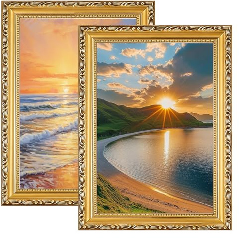 SIMDAO 2er Set Bilderrahmen A4 Gold, 21x30CM, Vintage Holz Rahmen mit Ständer und Wandaufhängung für Hoch und Querformat Bilderrahmen mit bruchsicherem Acrylglas für Wand oder Tischaufsteller