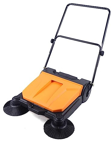 Industrial Floor Sweeper Machine - Hand Push Commercial Cleaning Tool with 4 Gal Trash Bin for Outdoor Use, Ideal for Garage and Driveway