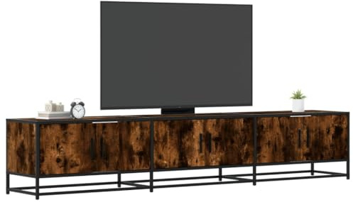 faucqel TV Cabinet Smoked Oak 210 x 35 x 41 cm Wood Material with Metal Frame, TV Lowboard with 3 Compartments, TV Table and Sideboard Living Room, Sturdy TV Furniture for Media Cabinet and HiFi