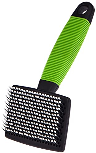 Ferplast Brosse Carde pour Chats – Poils Courts, Mi‑longs & Longs – Picots Souples, Têtes Arrondies – Poignée Ergonomique Souple Antidérapante – Taille S, Vert