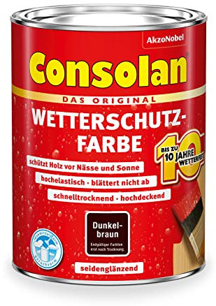Consolan Wetterschutzfarbe, Deckender Holzschutz für Außen, Dunkelbraun, 5L