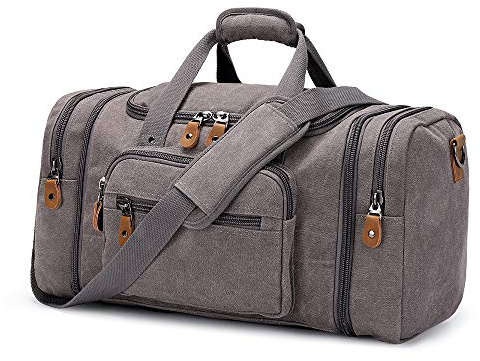 Gonex Expandable Canvas Holdall - 40L / 50L Large Duffel Bag with Multi-Pockets, Overnight Weekend Bag, Unisex Weekender for Men & Women, Grey