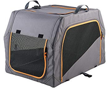HUNTER faltbare Hundebox mit Aluminium-Gestell, Farbe: anthrazit/orange, faltbar & leicht, Alu-Gestell, Mesh-Fenster, waschbare Liegematte, Größe: L