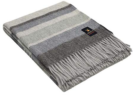 Alpaca Merino Wool Blanket Throw Warm and Soft Multicolor Striped Design Peru (Gray/Steel Blue/Light Green)